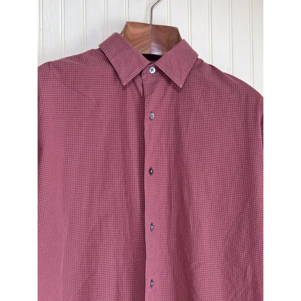 Banana Republic‎ Shirt Mens Large Red Check Stretch Button Front Long Sleeve
